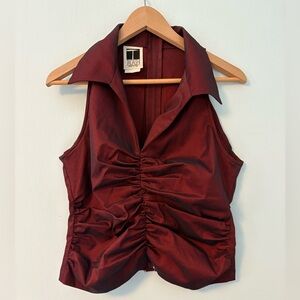 Vintage Tadashi Shoji Red Ruched Sleeveless Blouse 12P